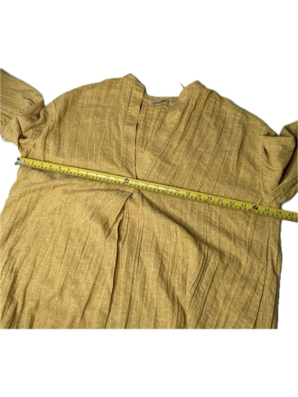 ZARA PLEATED LINEN BLEND TUNIC DRESS ZW COLLECTION Boho Mustard Yellow XS